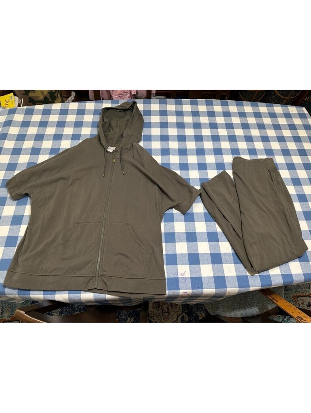 Chico's Sweatsuit Women's Top Sz 3 XL Bottom 1 Medium Brown/Olive Pullon Pants